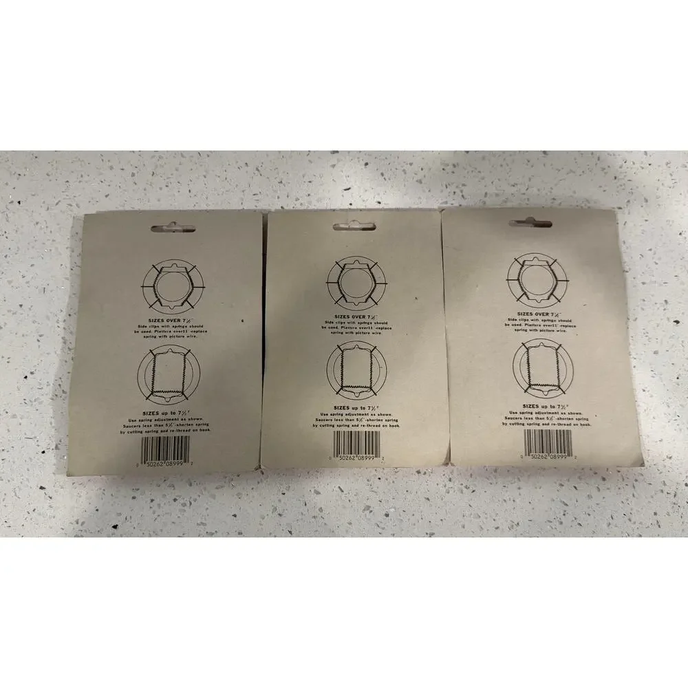 Set of 3 Plate Hanger 7-10” Brass Hanging Wire Display New In Package